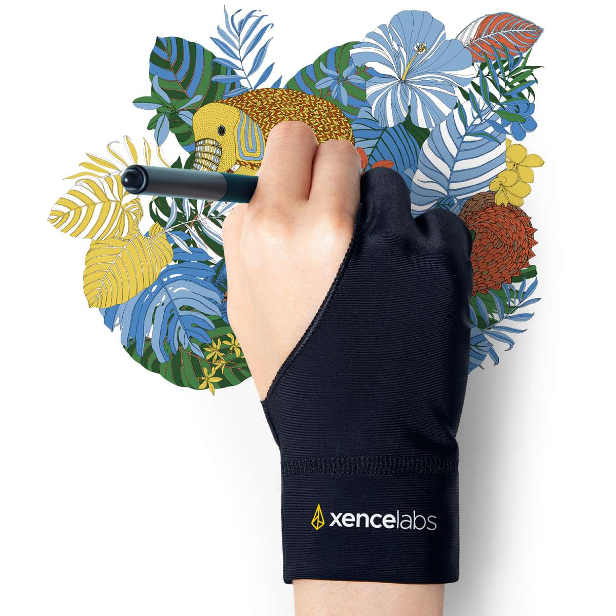 Black Two-Finger Painting Gloves Digital Tablet Special Writing Drawing  Gloves,Large